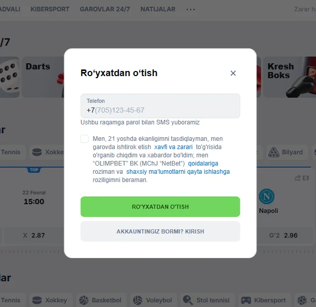 Olimpbet akkauntiga kirish
